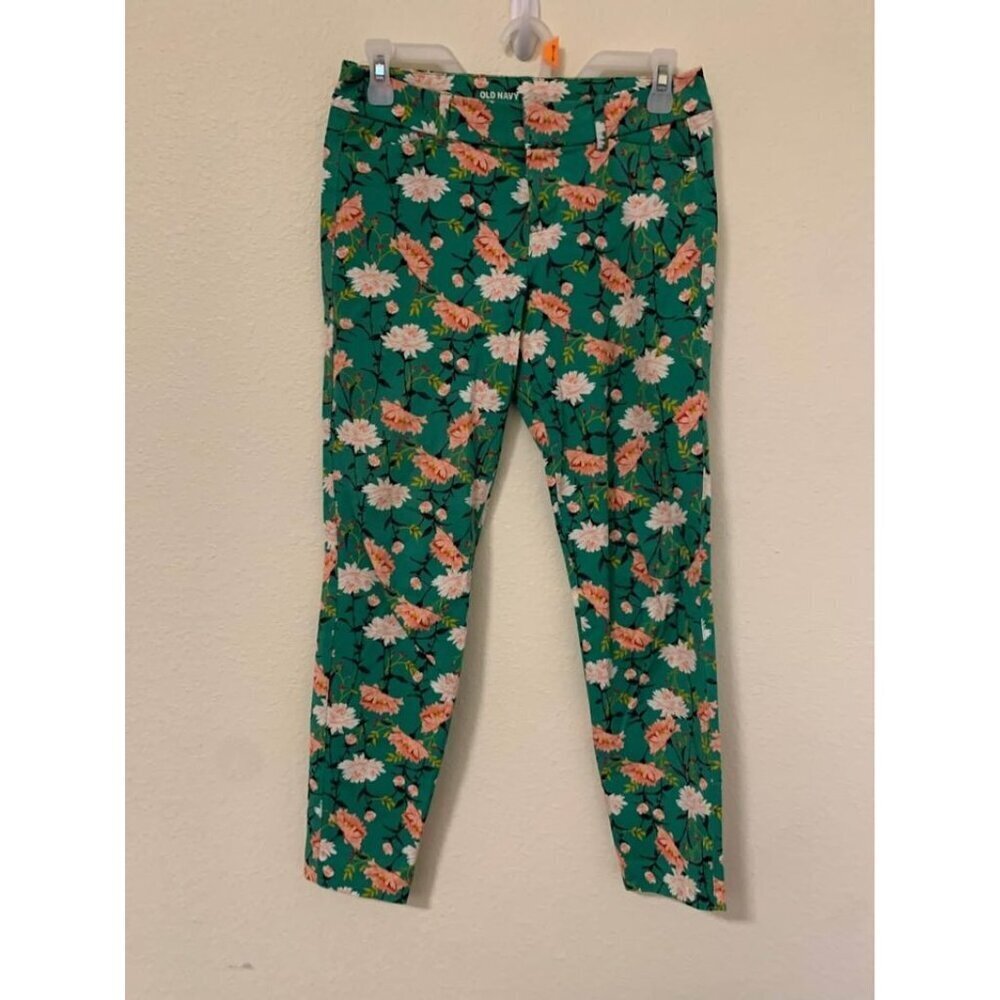 Old Navy Pixie Mid Rise Skinny Denim Jeans Floral Boho Cottage Green Size 2